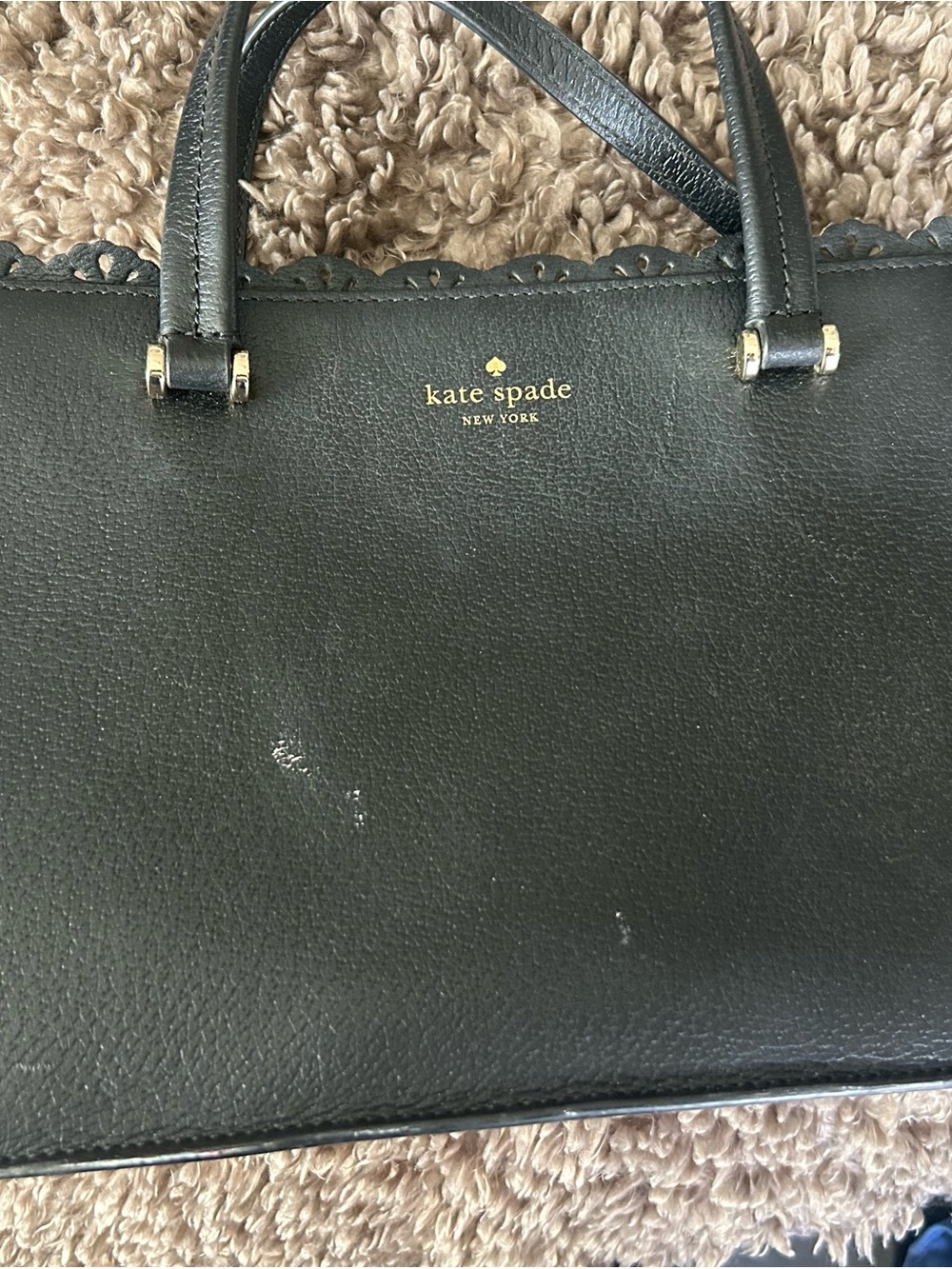 kate spade Black Leather Satchel with Gold Logo